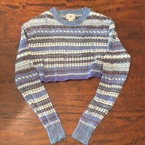BDG from Urban Outfitters Cropped Fair Isle Sweater in Blue, White & Brown